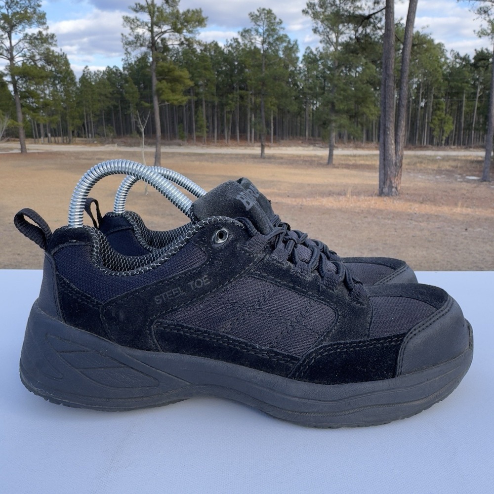 Brahma Shoes Mens 7 Adan Steel Toe Work Low Top Sneakers Black Leather Lace Up